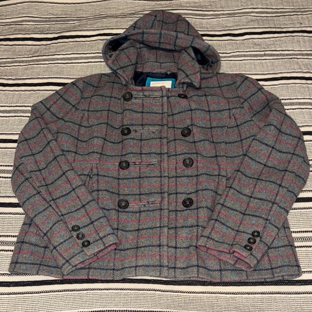 Women’s Aeropostale Plaid Jacket - Gray with Pink & Blue.